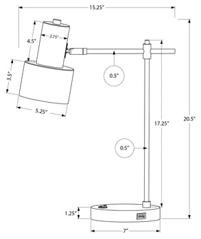 ÉCLAIRAGE - LAMPE DE TABLE 21"H MÉTAL NOIR/abat-jour noir/USB