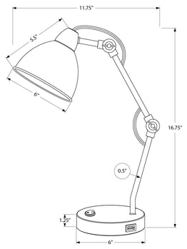 ÉCLAIRAGE - LAMPE DE TABLE 17" H MÉTAL NICKEL/Abat-jour NICKEL/USB