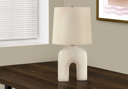 ÉCLAIRAGE - LAMPE DE TABLE 25"H RÉSINE CRÈME / ABAT-JOUR BEIGE