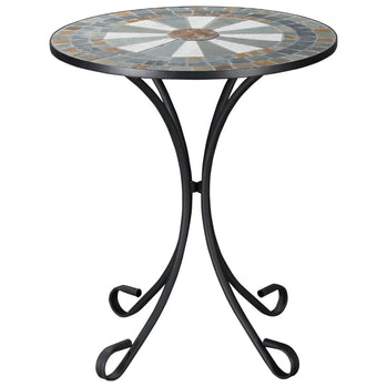 Table de patio en mosaïque de 24 pouces, table d'appoint ronde d'extérieur, support pour plantes, pour jardin, cour, pelouse ou intérieur, blanc et vert