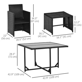 Ensemble de salle à manger de patio en osier, 9 pièces, canapé sectionnel de jardin en rotin, fauteuil d'extérieur peu encombrant et ensembles de meubles ottomans avec coussin, bleu