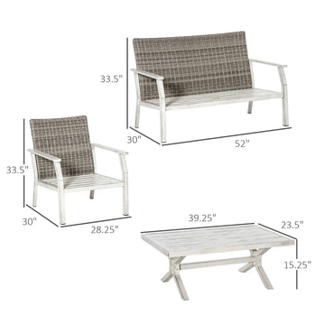 Ensemble de meubles de patio 4 pièces avec coussins, ensembles de canapés de conversation d'extérieur en osier, ensembles de canapés avec cadre en aluminium pour arrière-cour, bord de piscine, jardin, beige