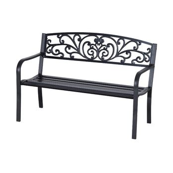 Banc de jardin 2 places de 50 pouces, banc de causeuse décoratif de jardin à motif fleuri d'extérieur pour cour, pelouse, porche, noir