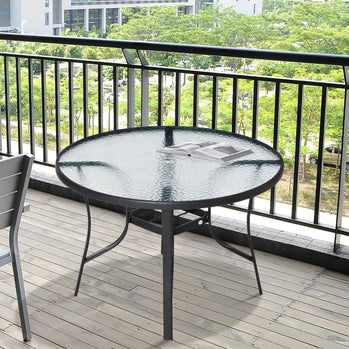 Table de salle à manger de Patio de 42 pouces avec trou de parasol, Table de bistro d'extérieur ronde pour jardin, pelouse, arrière-cour, acier