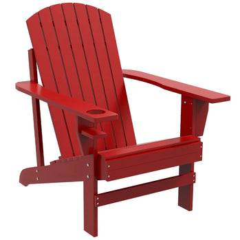 Chaise Adirondack classique, chaises Muskoka, chaise longue de jardin avec porte-gobelet pour Patio, intérieur, cour, rouge