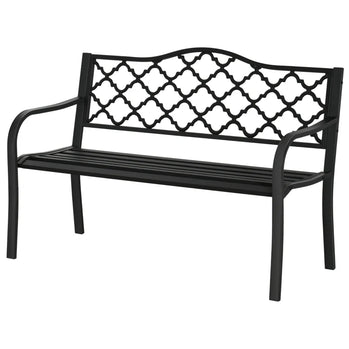 Banc de jardin en acier 2 places, causeuse d'extérieur antique avec accoudoirs et dossier chic pour cour, pelouse, patio, noir