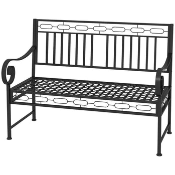 Banc de parc en métal de 44 po, banc de jardin 2 places avec dossier décoratif et siège en grille pour patio, arrière-cour, pelouse, noir