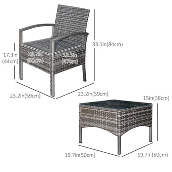 Ensemble de café en rotin et osier, 3 pièces, chaises et Table de jardin, mobilier d'extérieur, tous temps, avec coussin bleu