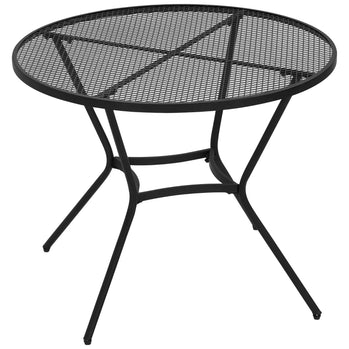 Table de salle à manger ronde de 35 pouces, table d'extérieur en acier avec plateau en maille pour jardin, cour, bord de piscine, noire