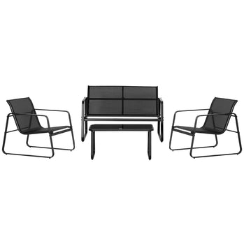 Ensemble de meubles de patio 4 pièces avec siège Texteline, ensemble de conversation en plein air avec causeuse, table basse centrale pour terrasse de jardin, noir