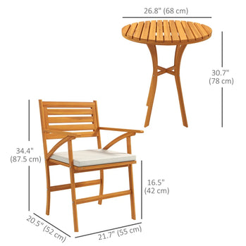 Ensemble de patio 3 pièces, petite table et chaises de patio, ensemble bistro extérieur en bois avec coussins, table basse ronde, marron