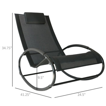 Chaise longue à bascule en textilène pour patio, siège inclinable d'extérieur à bascule orbitale zéro gravité avec oreiller rembourré noir