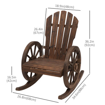 Chaise à bascule Adirondack en bois pour terrasse, fauteuil à bascule d'extérieur avec design à lattes et accoudoirs à roulettes pour porche, bord de piscine ou jardin, marron rustique