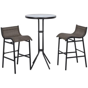 Ensemble de bar de patio 3 pièces, ensemble de bistro extérieur avec 2 tabourets de bar et 1 table de bar en verre trempé, ensemble de conversation à manger, beige