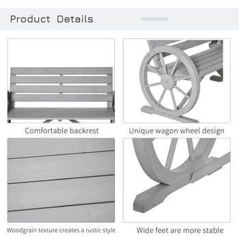 Banc de roue de chariot en bois de 42 pouces, causeuse de jardin, siège rustique, chaise longue relaxante, siège décoratif d'extérieur, décor de parc, gris