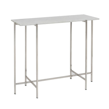 Table console Ida avec dessus en marbre blanc : cadre argenté