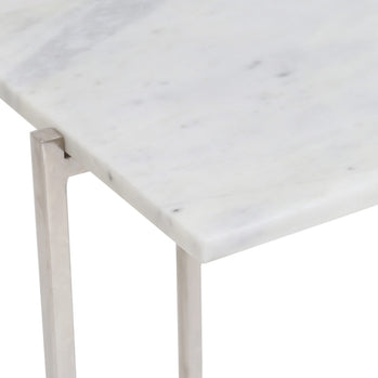 Table console Ida avec dessus en marbre blanc : cadre argenté