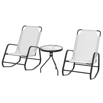 Ensemble de 2 chaises à bascule de patio, ensemble de bistro de patio 3 pièces avec cadre en métal, siège en tissu maillé respirant pour jardin, terrasse, blanc