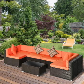 Ensemble sectionnel de jardin en osier, 7 pièces, avec Table à thé, Patio, canapé de salon en rotin avec coussin pour l'extérieur