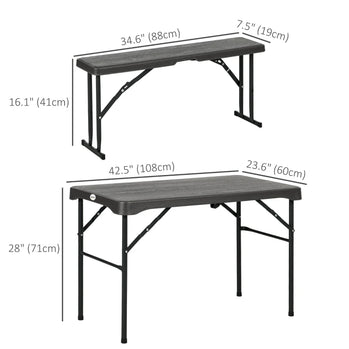 Ensemble de table de pique-nique pliante de 72 pouces, 2 bancs, 3 pièces d'extérieur en PEHD de style allemand Biergarten, table à bière pliable pour 4 personnes, gris foncé