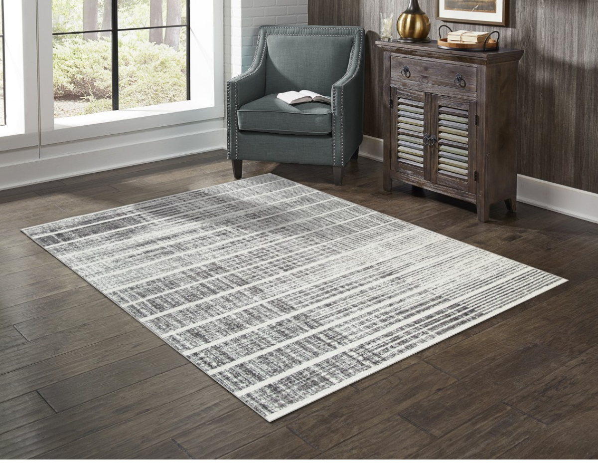 Tapis XL contemporain Julien 8x11 | Blanc & Argent au fini usé