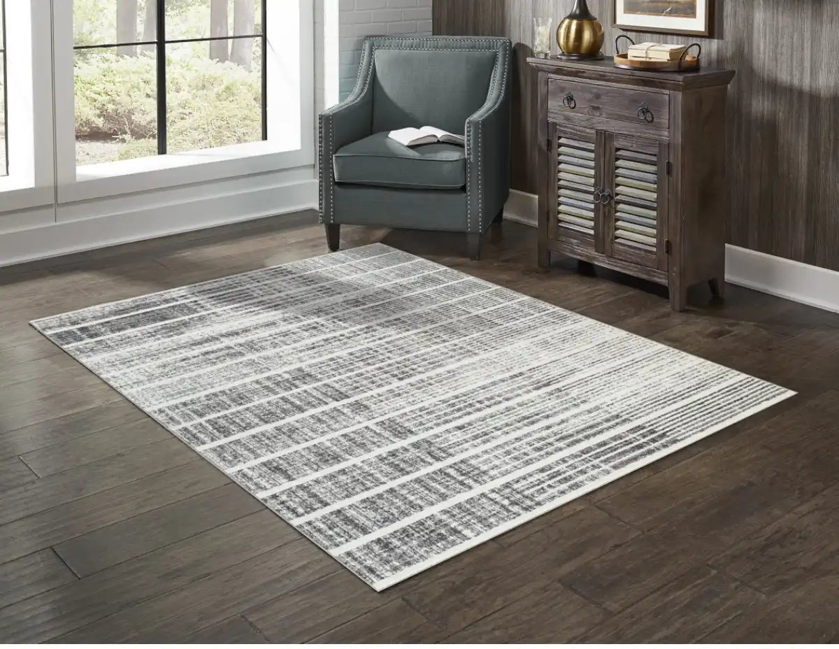 Tapis XL contemporain Oakville 8x11 | Blanc et Argent au fini usé