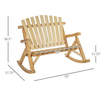 Chaise à bascule Adirondack en bois, chaise à bascule double rustique d'extérieur avec design à lattes pour 2 personnes, convient pour jardin, balcon, porche, bois naturel