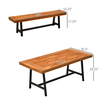 Ensemble de Table et banc de pique-nique d'extérieur de 71 pouces, ensemble de Table à bière rustique en bois d'acacia pour Patio, arrière-cour, bord de piscine, bois rouge naturel