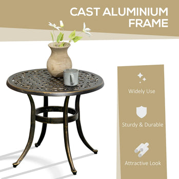 Table d'appoint d'extérieur ronde de 23,6 pouces, bureau d'appoint avec cadre en fonte d'aluminium, pour Patio, jardin, balcon, Bronze