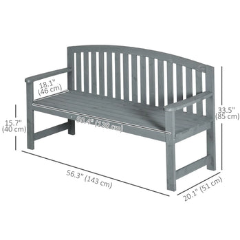 Banc en bois, banc d'extérieur avec design à lattes, dossier, accoudoirs pour jardin, parc, cour, gris