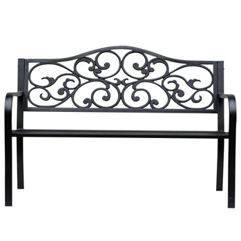 Banc de jardin, causeuse d'extérieur avec motif floral vintage en métal moulé, 50 x 23,6 x 35 po, noir