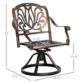 Ensemble de bistro extérieur 2 pièces, chaises à bascule pivotantes à 360 ° avec coussin, cadre en aluminium, cour, pelouse, porche, meubles de jardin, Bronze