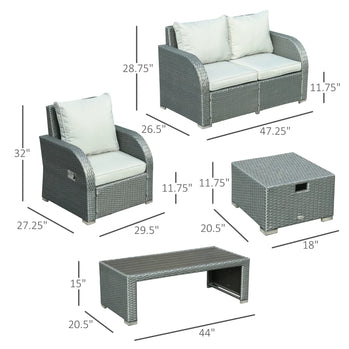 Ensemble de canapé d'extérieur en rotin et osier, 6 pièces, meubles de Patio tous temps avec Table à thé et coussin pour jardin d'arrière-cour gris