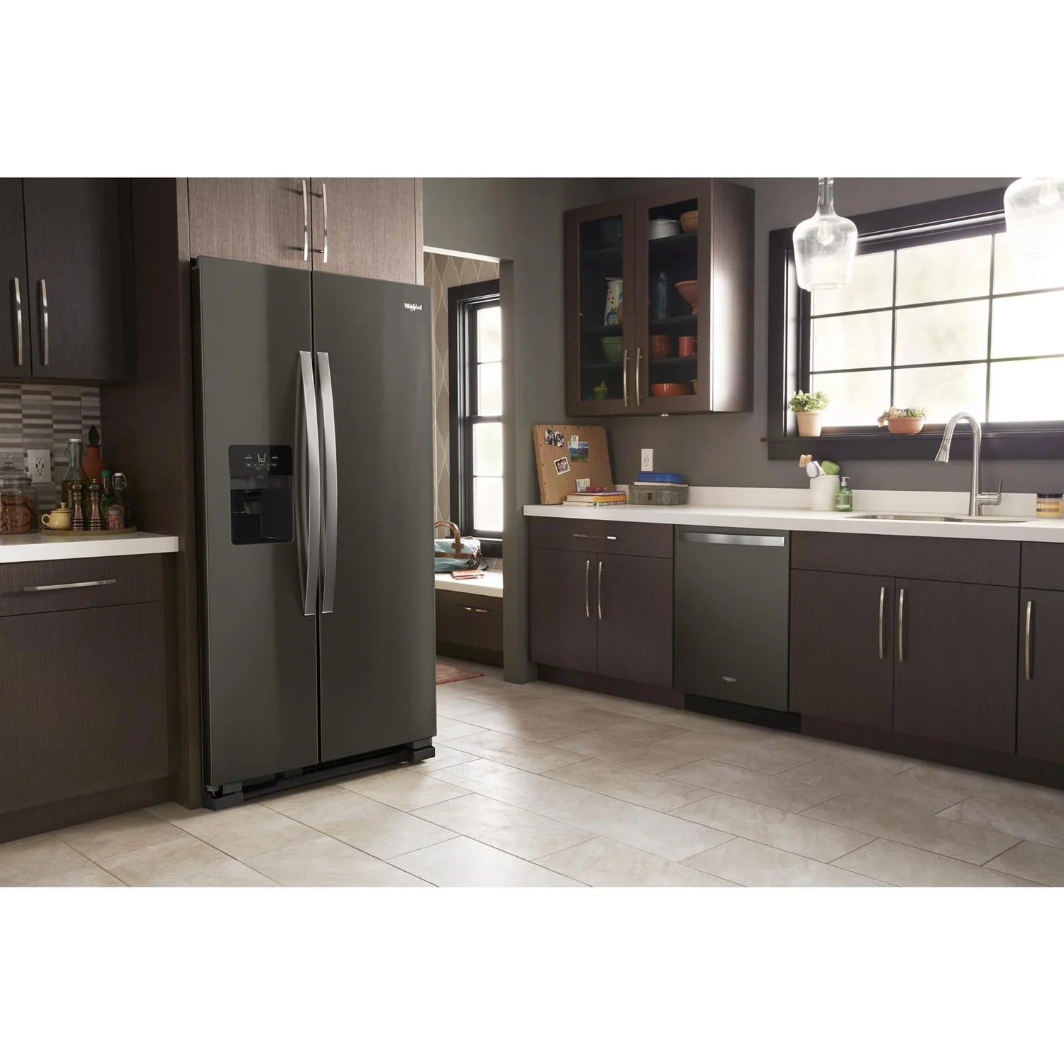 Whirlpool 33" 21.4 cu. ft. Side-by-Side Refrigerator Black Stainless with Dispenser WRS321SDHV
