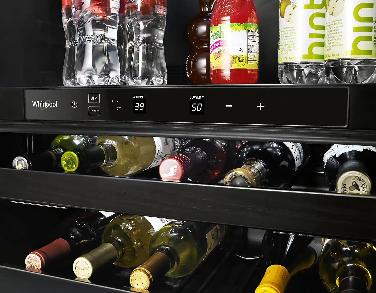 Refroidisseur à vin Whirlpool WUB50X24HV en acier inoxydable noir à 2 zones de 24 po