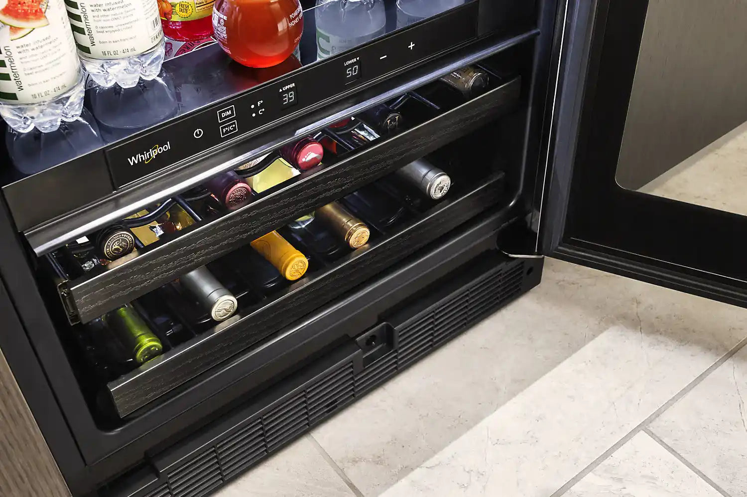 Refroidisseur à vin Whirlpool WUB50X24HV en acier inoxydable noir à 2 zones de 24 po