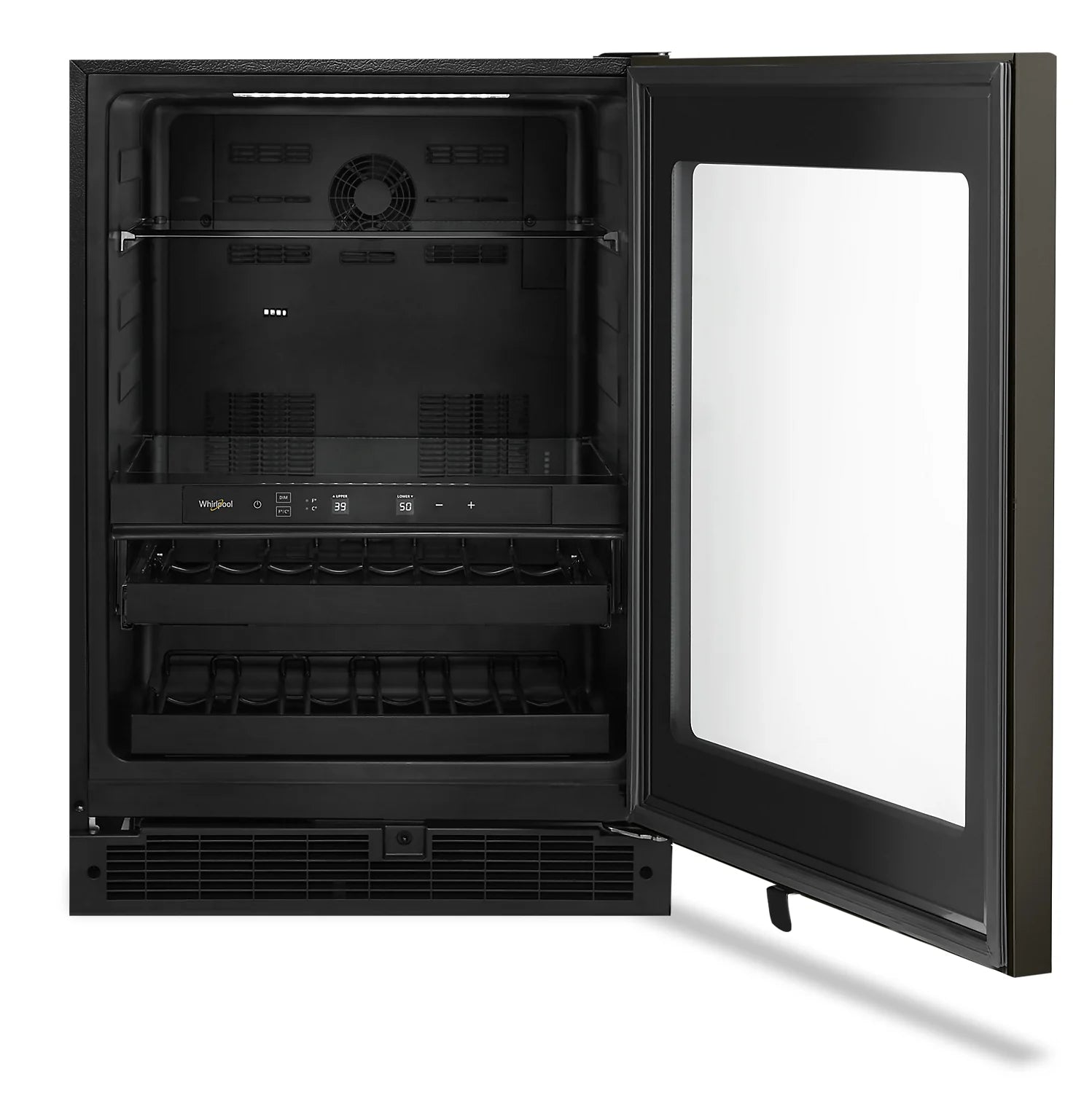 Refroidisseur à vin Whirlpool WUB50X24HV en acier inoxydable noir à 2 zones de 24 po
