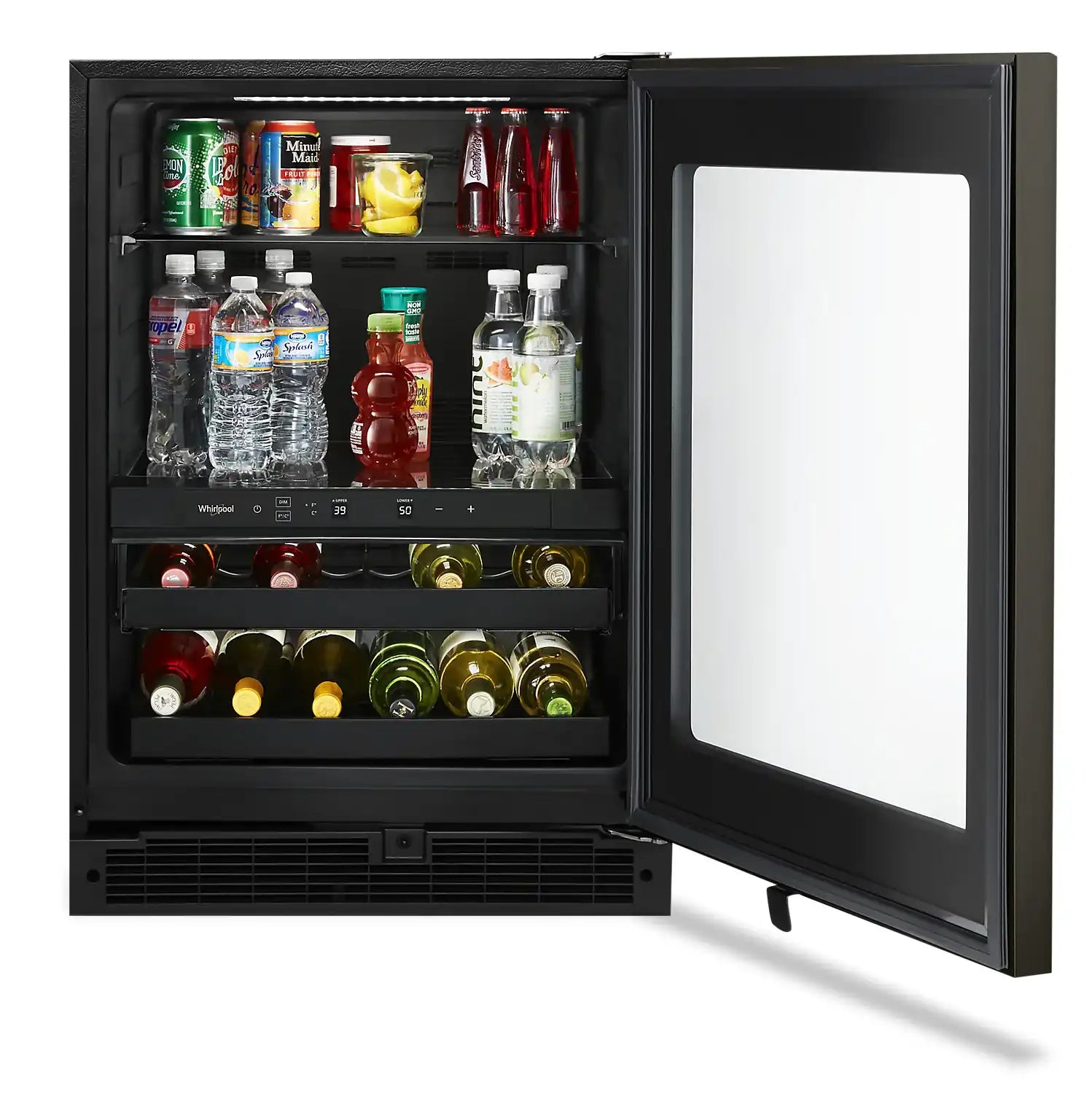 Refroidisseur à vin Whirlpool WUB50X24HV en acier inoxydable noir à 2 zones de 24 po