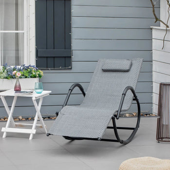 Chaise longue à bascule Zero Gravity, chaise à bascule de patio avec oreiller amovible, siège inclinable pour intérieur et extérieur, texteline respirante, gris