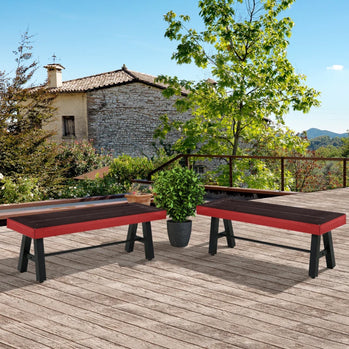 Banc de patio en bois 2 pièces, banc de jardin extérieur avec siège à lattes, causeuse de porche avant pour véranda, jardin, bord de piscine, terrasse, marron