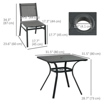 Ensemble de salle à manger d'extérieur 5 pièces avec trou pour parasol, table et chaises de patio avec dessus en acier, dossier de siège en maille respirante