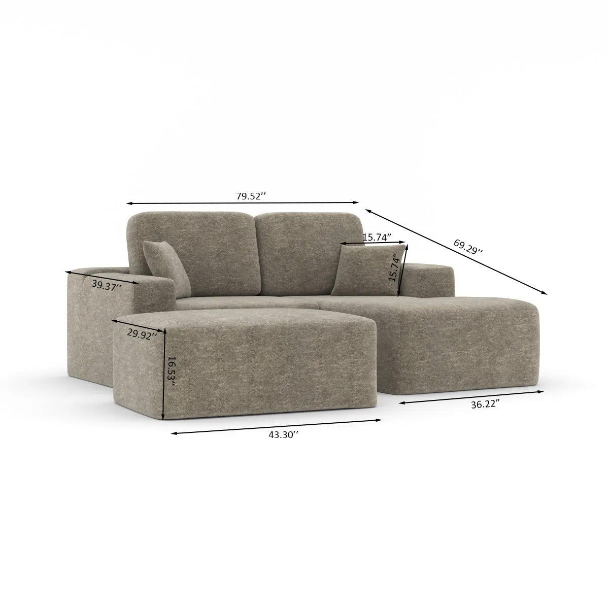 Simone : Sectionnel Taupe Chic avec Ottoman et Ressorts