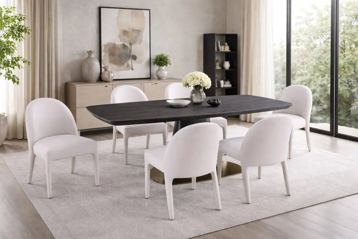 Ryaan Dining Set | Sculptural Pedestal Table & 6 Chairs