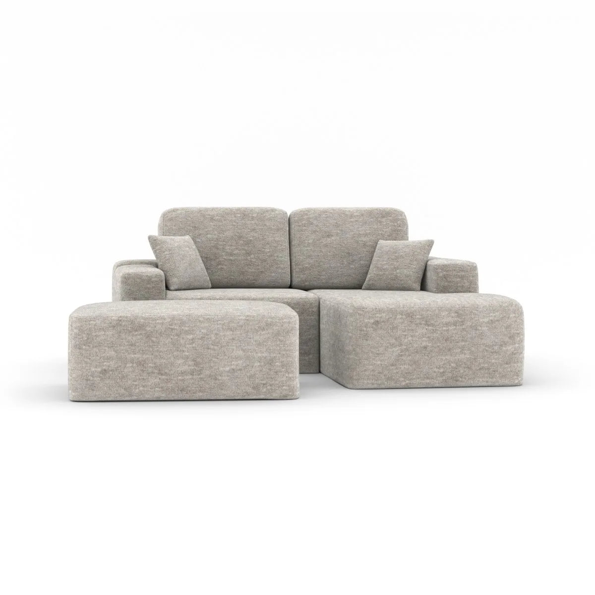 Simone : Sectionnel Beige avec Ottoman et Ressorts Ensachés