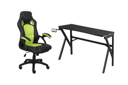 ENSEMBLE BUREAU ET CHAISE GAMING, VERT/NOIR ( Meuble Mtl )