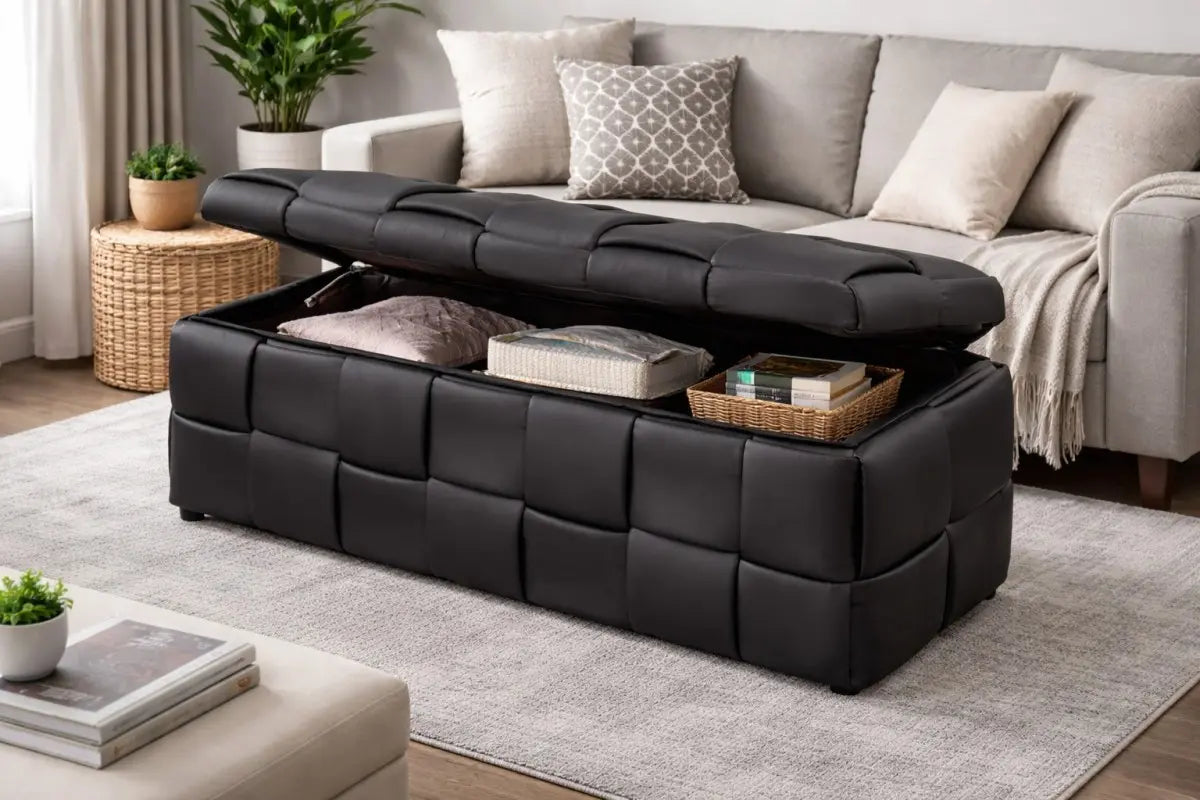 Banc de rangement Florence | Vinyle noir et mousse D24