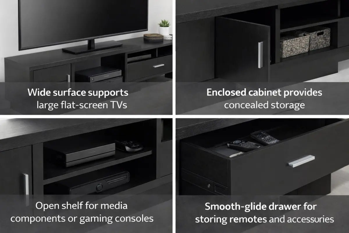 Meuble TV modulable avec rangement | Cerisier foncé et chrome