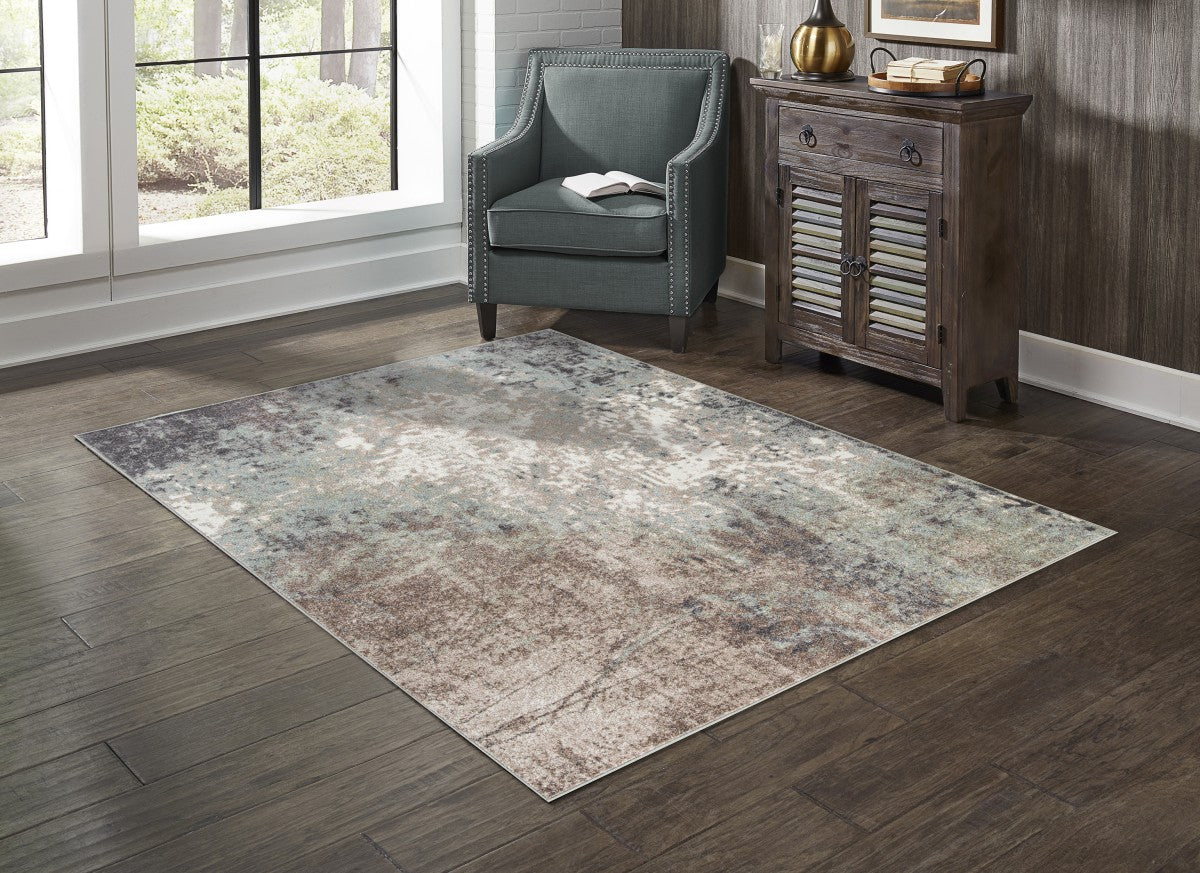 Tapis contemporain Kai 7x9 | Beige et Argent au fini vieilli