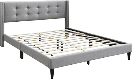 Lit Aile Transitionnel - Capitonnage Boutonné, Mousse Haute Densité, Tissu Gris