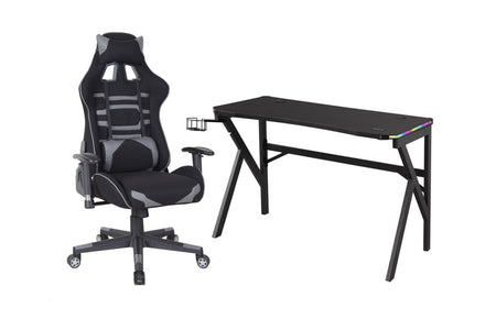 ENSEMBLE BUREAU ET CHAISE GAMING, GRIS/NOIR  ( Meuble Mtl )